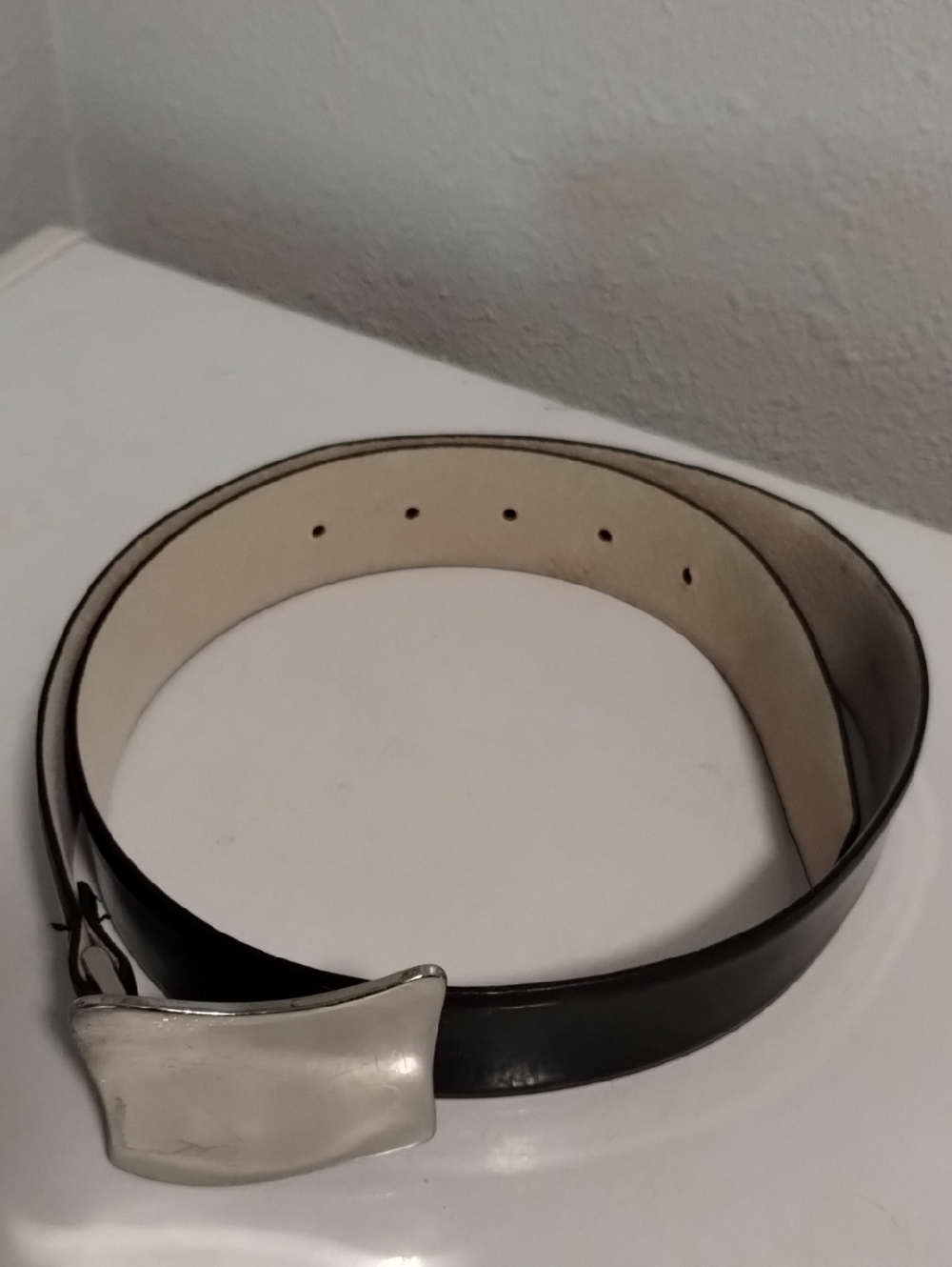 Women's Black Leather Calvin  Klein Belt with Silver Buckle